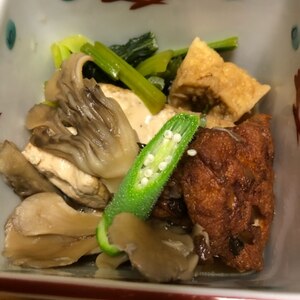 ☆厚揚げ・舞茸・麩・いんげんのめんつゆ煮★